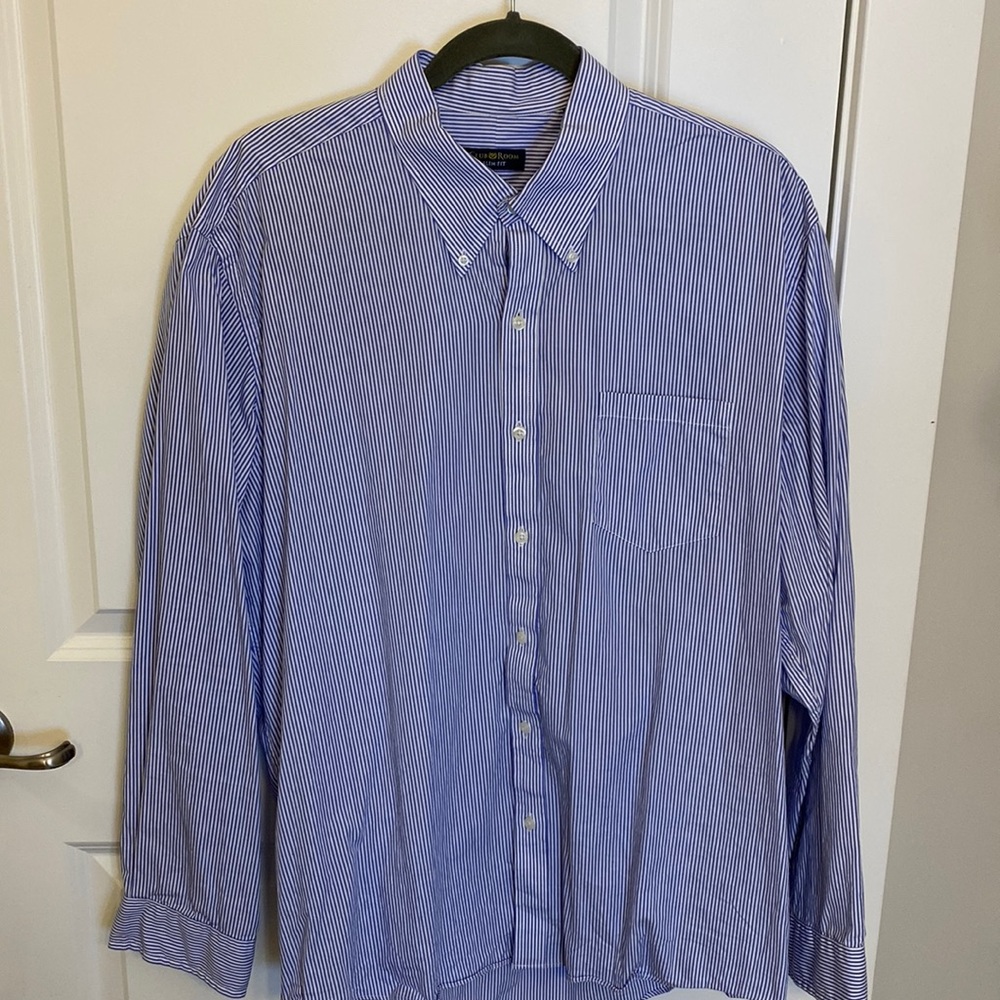 Club Room Slim Fit Blue/White Striped Dress Shirt, Size 17